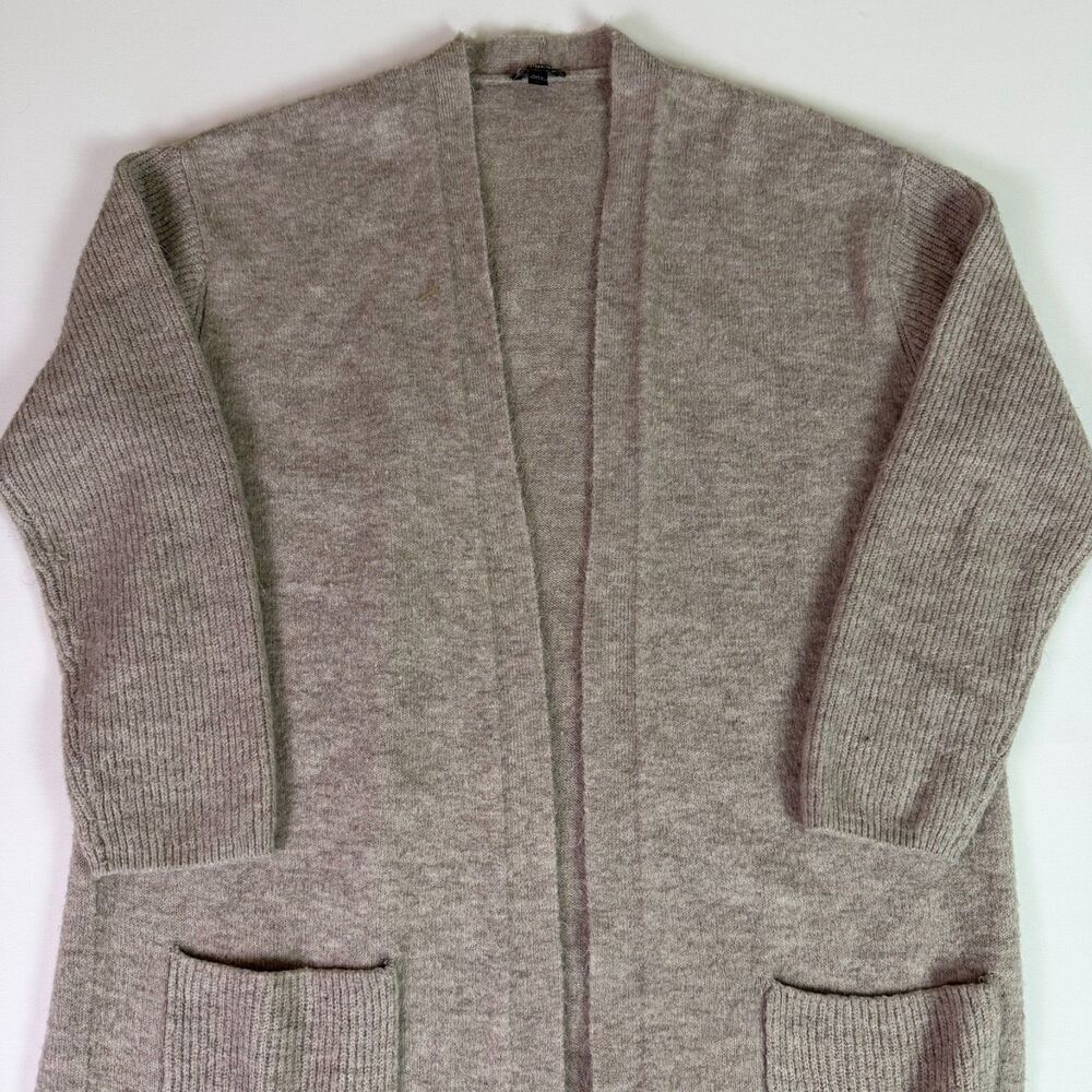 Express Open Front Long Cardigan Sweater Women's Medium Taupe Soft Cozy Pockets
